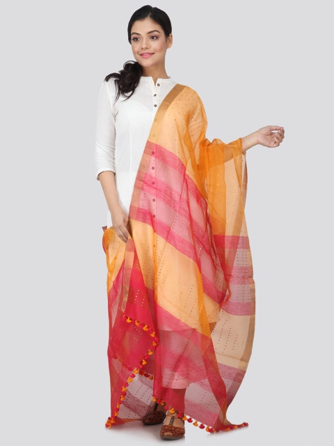 

PinkLoom Orange & Red Woven Design Linen Silk Sustainable Dupatta