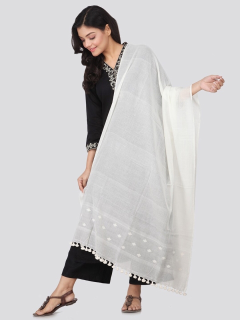 

PinkLoom White Pure Cotton Dupatta