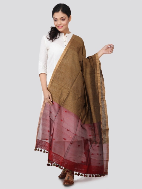 

PinkLoom Brown & Maroon Woven Design Cotton Silk Dupatta