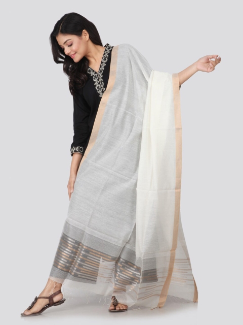 

PinkLoom White & Gold-Toned Woven Design Pure Silk Dupatta