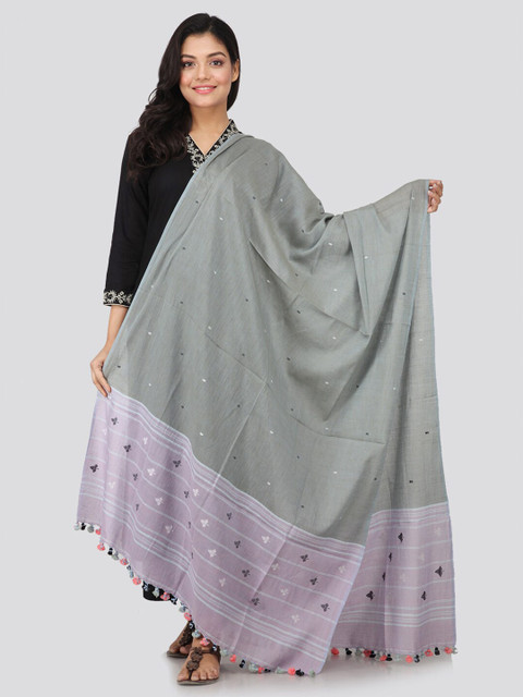

PinkLoom Grey & Purple Ethnic Motifs Woven Design Pure Cotton Dupatta
