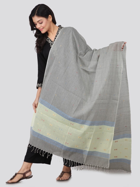

PinkLoom Grey & Green Woven Design Pure Cotton Sustainable Dupatta