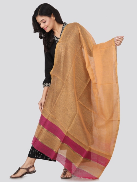 

PinkLoom Beige & Magenta Woven Design Linen Silk Sustainable Dupatta