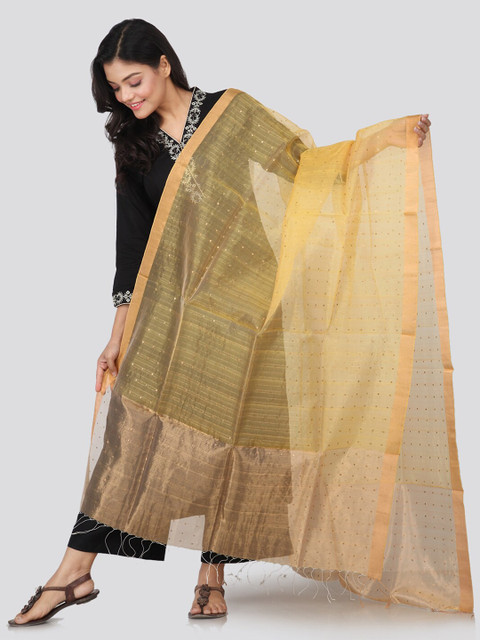 

PinkLoom Yellow Woven Design Resham Silk Dupatta