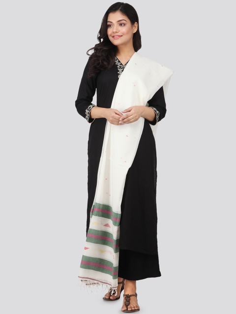 

PinkLoom White & Magenta Woven Design Pure Cotton Sustainable Dupatta