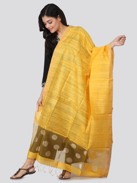 

PinkLoom Yellow & Brown Woven Design Sustainable Dupatta