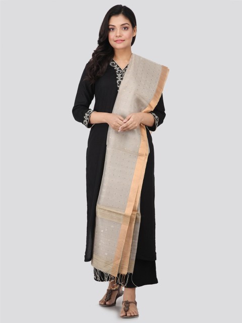 

PinkLoom Beige & Gold-Toned Woven Design Pure Silk Dupatta