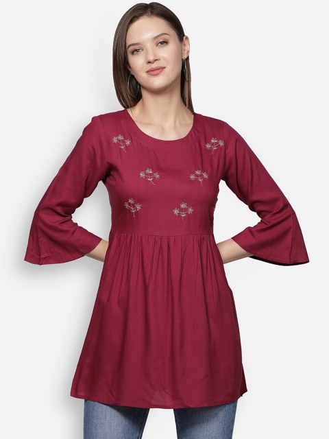 

Dipsha Burgundy Flared Sleeves Thread Work Kurti