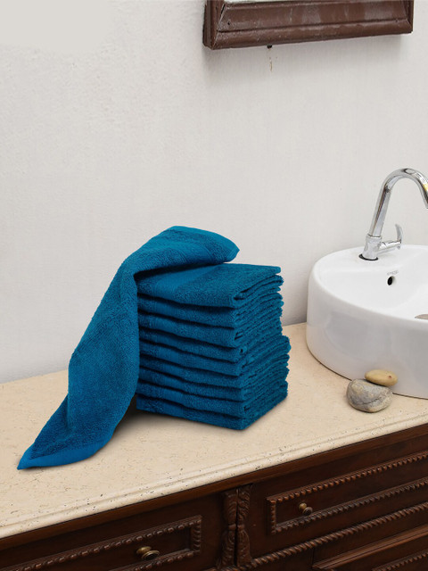 

Trident Set Of 10 Blue Solid 400 GSM Cotton Face Towels