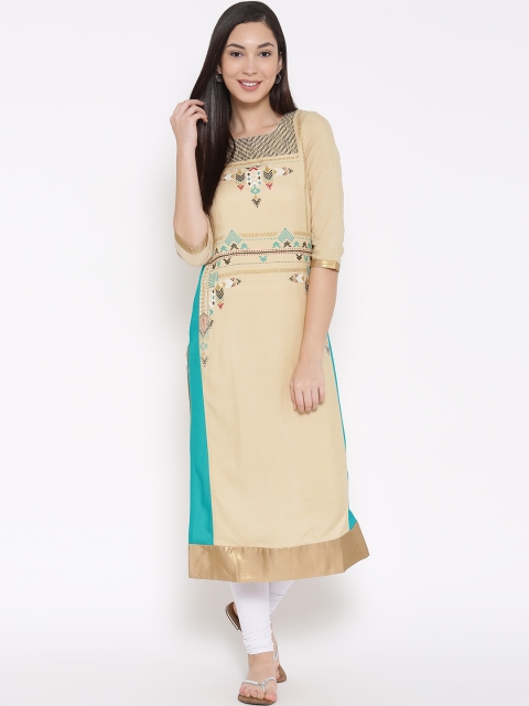 

W Women Beige Printed Panelled Straight Kurta