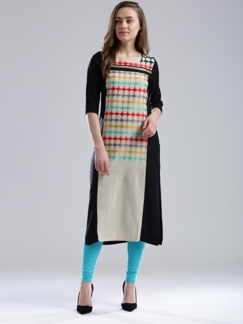 

W Black & Cream-Coloured Patterned Kurta