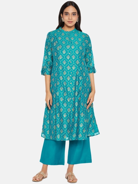 RANGMANCH BY PANTALOONS Women Teal Blue & Pink Floral Chanderi Silk Kurta With Palazzos
RANGMANCH BY PANTALOONS Women Teal Blue & Pink Floral Chanderi Silk Kurta With Palazzos