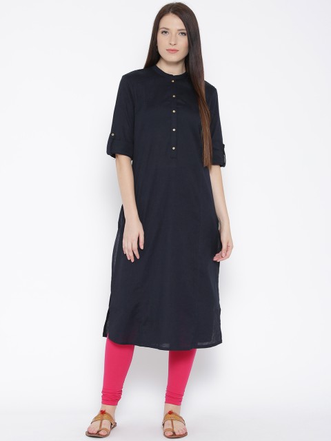 

W Navy Kurta with Tucks, Navy blue