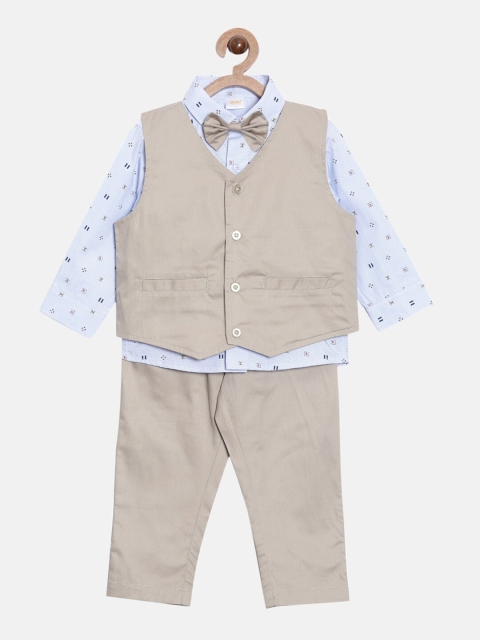 

Aomi Boys Beige & Blue Printed Shirt with Trousers with Wasitcoast & Bow Tie