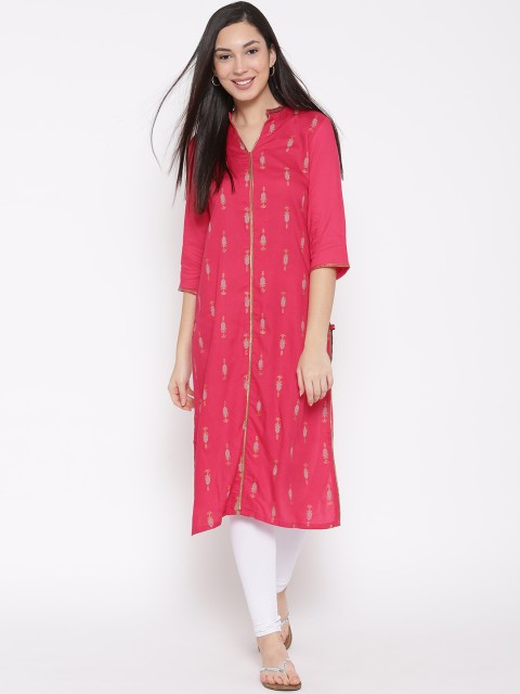 

W Women Pink Printed Straight Kurta