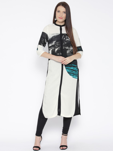 

W Off-White Graphic Print Kurta