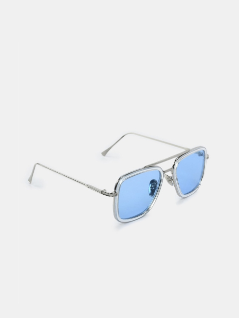 

FUZOKU Men Blue & Silver-Toned Full Rim Square Sunglasses