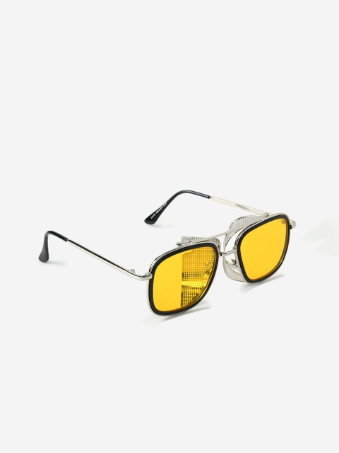 

FUZOKU Men Yellow Lens & Silver-Toned Full Rim Rectangle Sunglasses FZKSS2020SG0124-Yellow