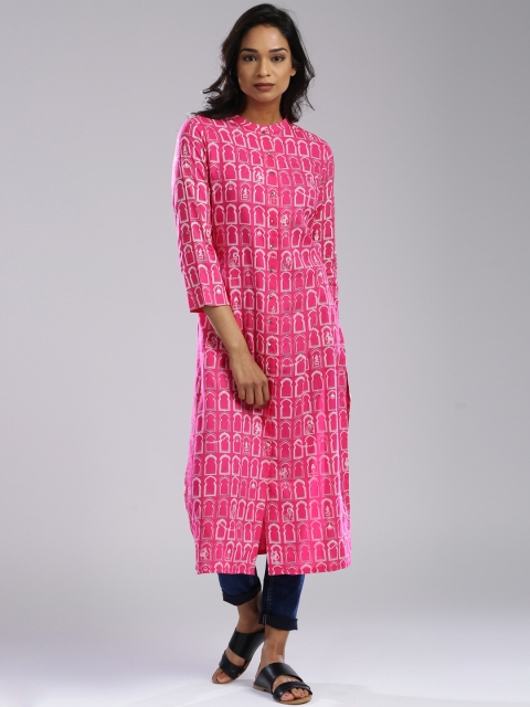 

W Women Pink Printed Straight Kurta