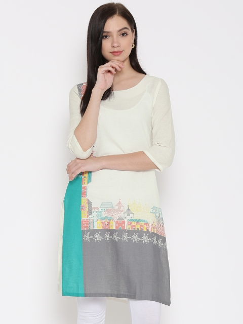 

W Off-White Printed Kurta