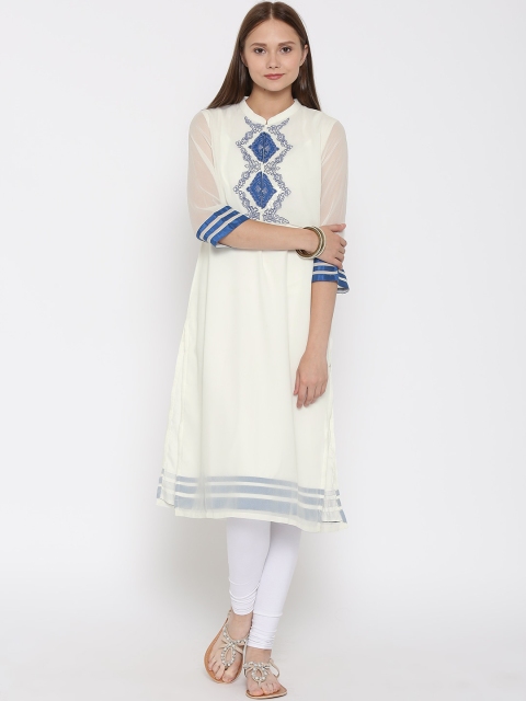 

WISHFUL by W Women Off-White Embroidered Kurta with Sequinned Detail