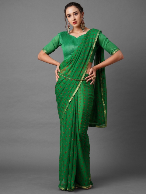 

Mitera Green & Red Bandhani Zari Bandhani Saree