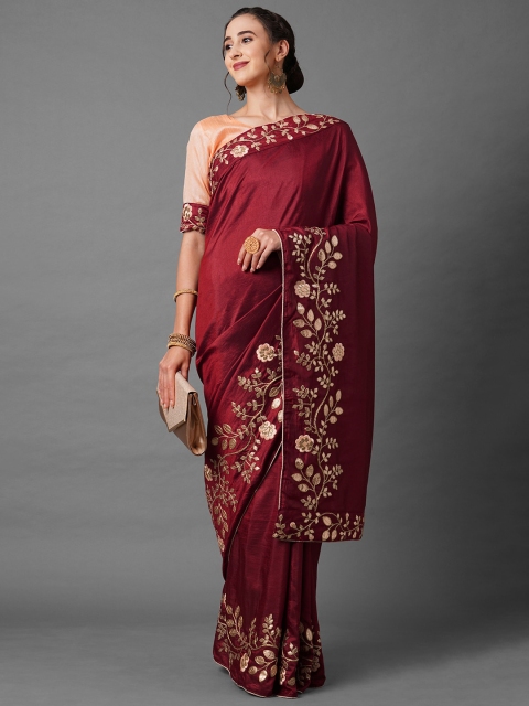 

Mitera Maroon & Gold-Toned Gotta Patti Silk Blend Saree