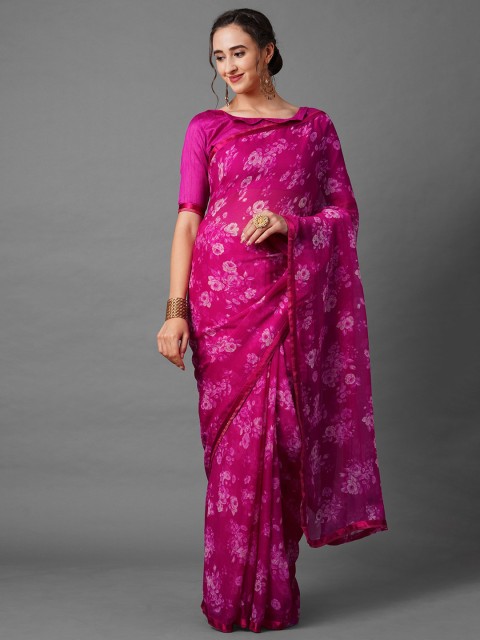 

Mitera Magenta & White Floral Saree