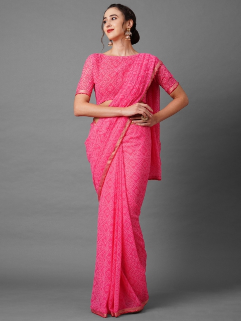 

Mitera Pink & White Bandhani Zari Bandhani Saree