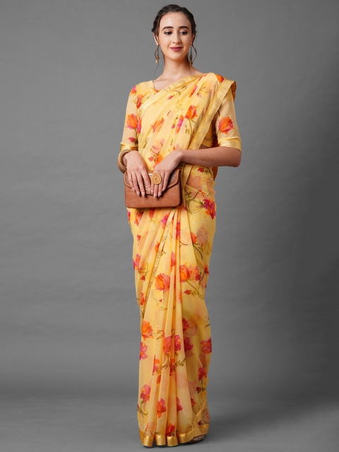 

Mitera Yellow & Fuchsia Floral Saree