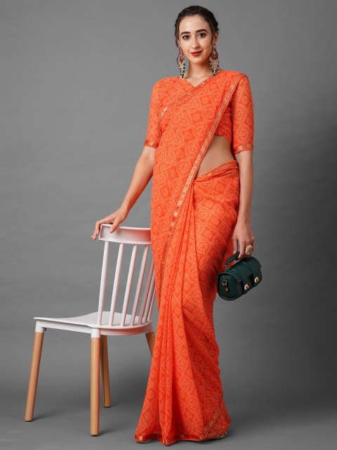 

Mitera Orange & White Bandhani Zari Bandhani Saree