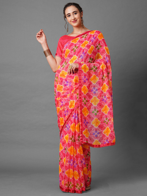 

Mitera Pink & Yellow Bandhani Saree