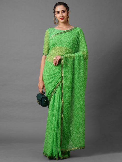 

Mitera Green & White Bandhani Zari Bandhani Saree