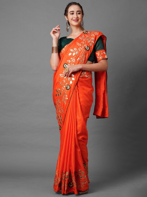 

Mitera Orange & Gold-Toned Embellished Gotta Patti Silk Blend Saree