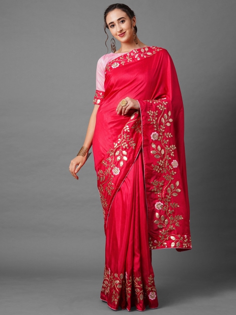

Mitera Pink & Gold-Toned Gotta Patti Silk Blend Saree