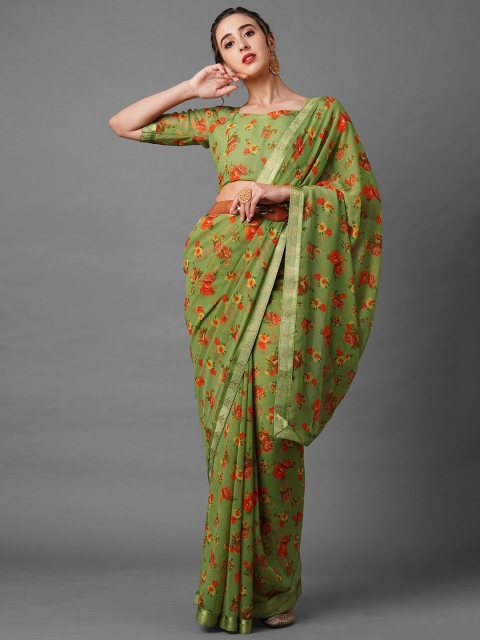 

Mitera Green & Red Floral Saree