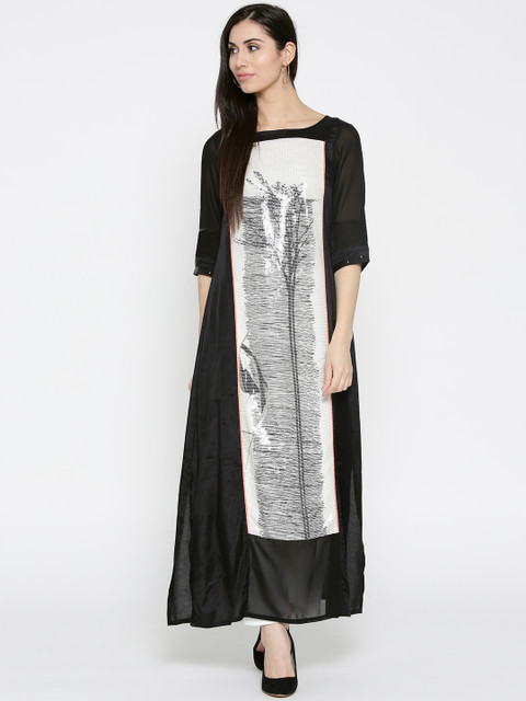 

Wishful by W Women Black & Off-White Embellished A-Line Kurta