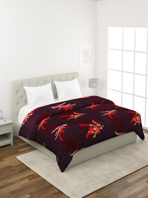 

A Homes Grace Maroon & Red Floral Microfiber Mild Winter 400 GSM Double Bed Quilt