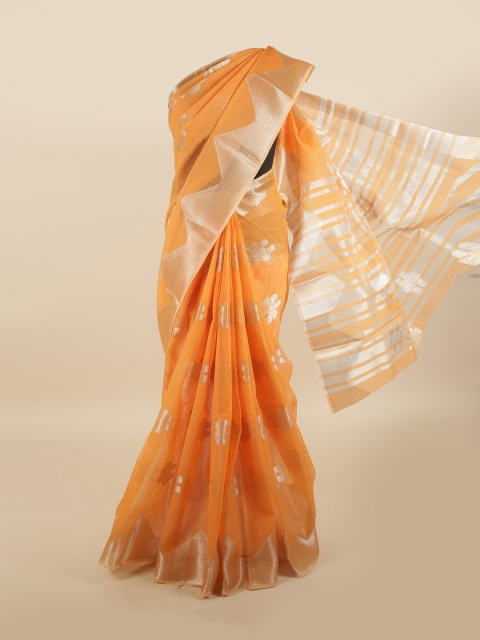 

Pothys Orange & Silver-Toned Woven Design Zari Saree