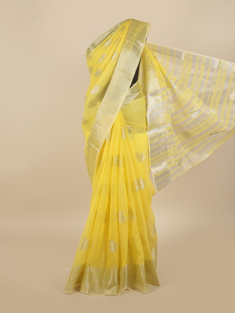 

Pothys Yellow & Silver-Toned Woven Design Zari Saree