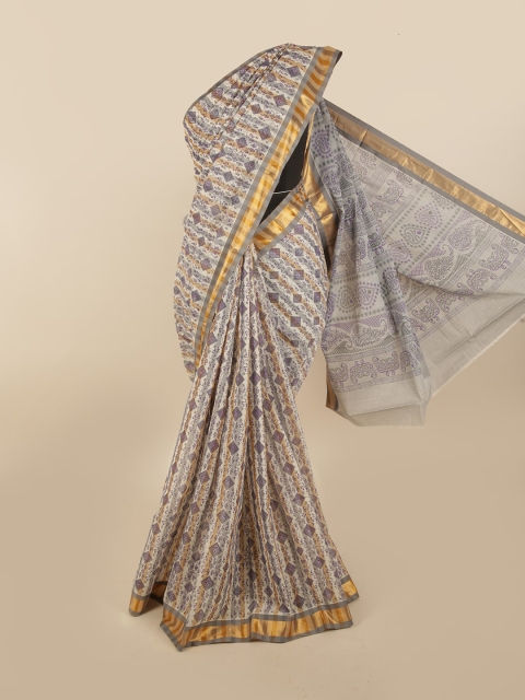 

Pothys Grey & Gold-Toned Ethnic Motifs Zari Pure Cotton Saree