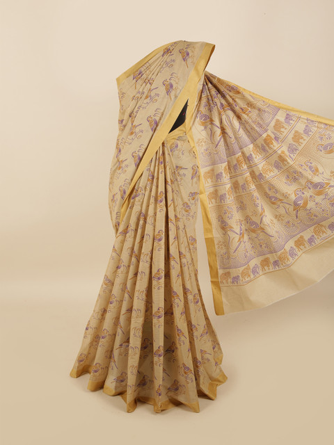 

Pothys Tan & Purple Ethnic Motifs Pure Cotton Saree