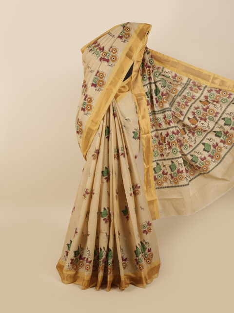 

Pothys Tan & Maroon Floral Pure Cotton Saree
