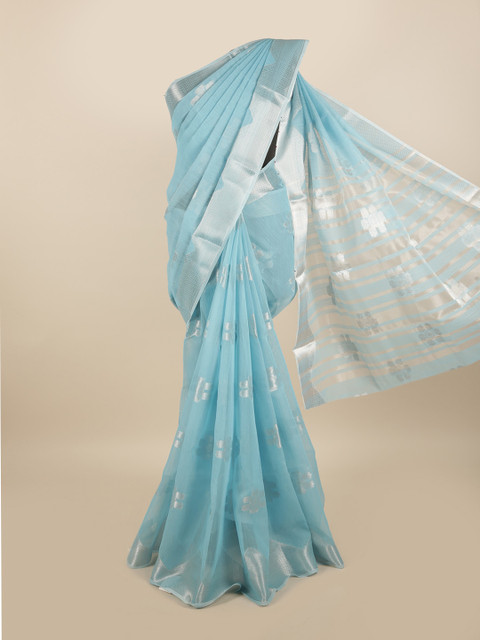 

Pothys Blue & Silver-Toned Woven Design Zari Saree