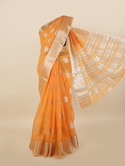 

Pothys Orange & Silver-Toned Woven Design Zari Saree