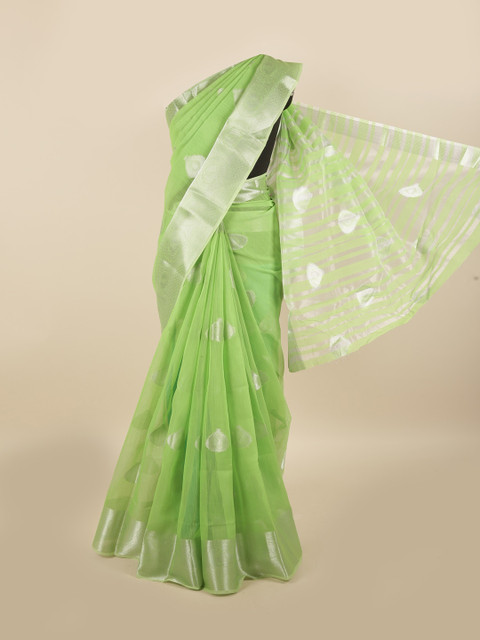 

Pothys Green & Silver-Toned Ethnic Motifs Saree