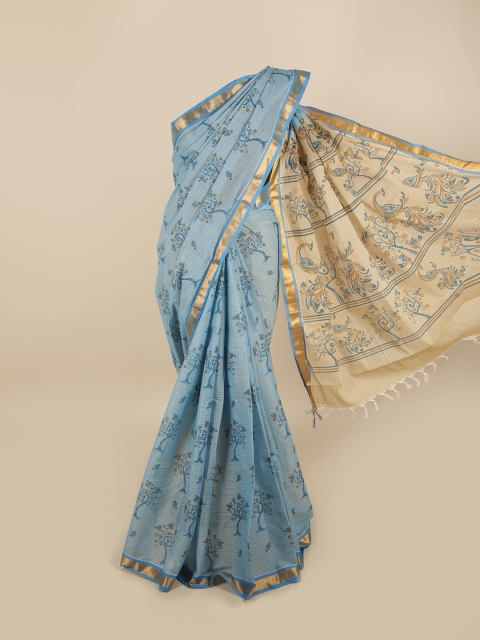 

Pothys Blue & Beige Floral Zari Pure Cotton Saree