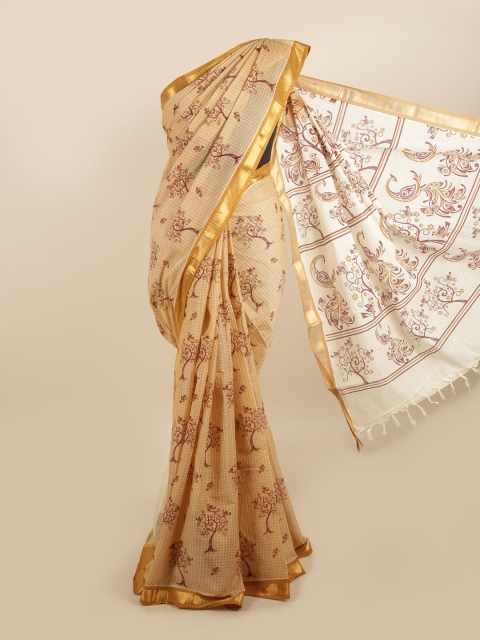

Pothys Tan & White Floral Zari Pure Cotton Saree