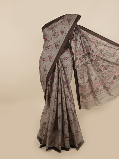 

Pothys Grey & Brown Pure Cotton Saree