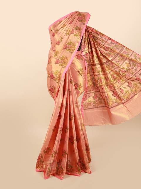 

Pothys Peach-Coloured & Green Floral Dual Tone Pure Cotton Saree